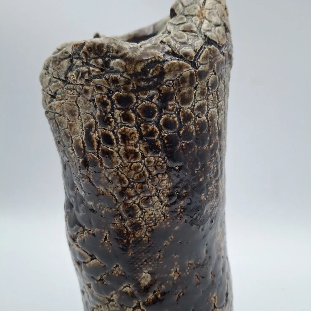 Handcrafted Studio Art Brown Scales Textured Glazed Leaning Pottery‎ 9